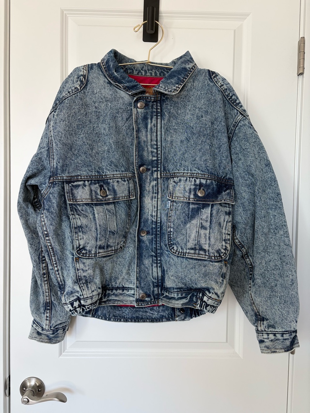 Vintage Levi’s Acid Wash Denim Jacket Made in USA 80s Oversized Denim Red Lined